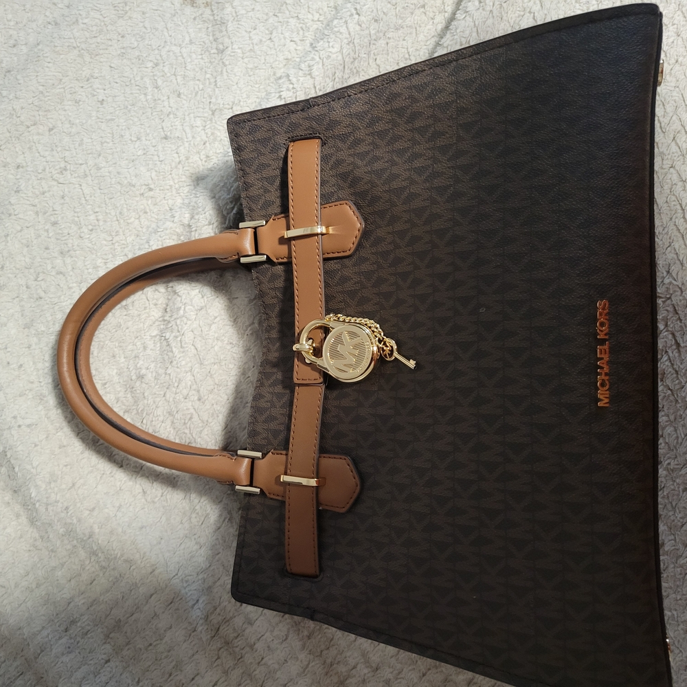 Michael Kors Brown and Tan Satchel with Gold Hardware